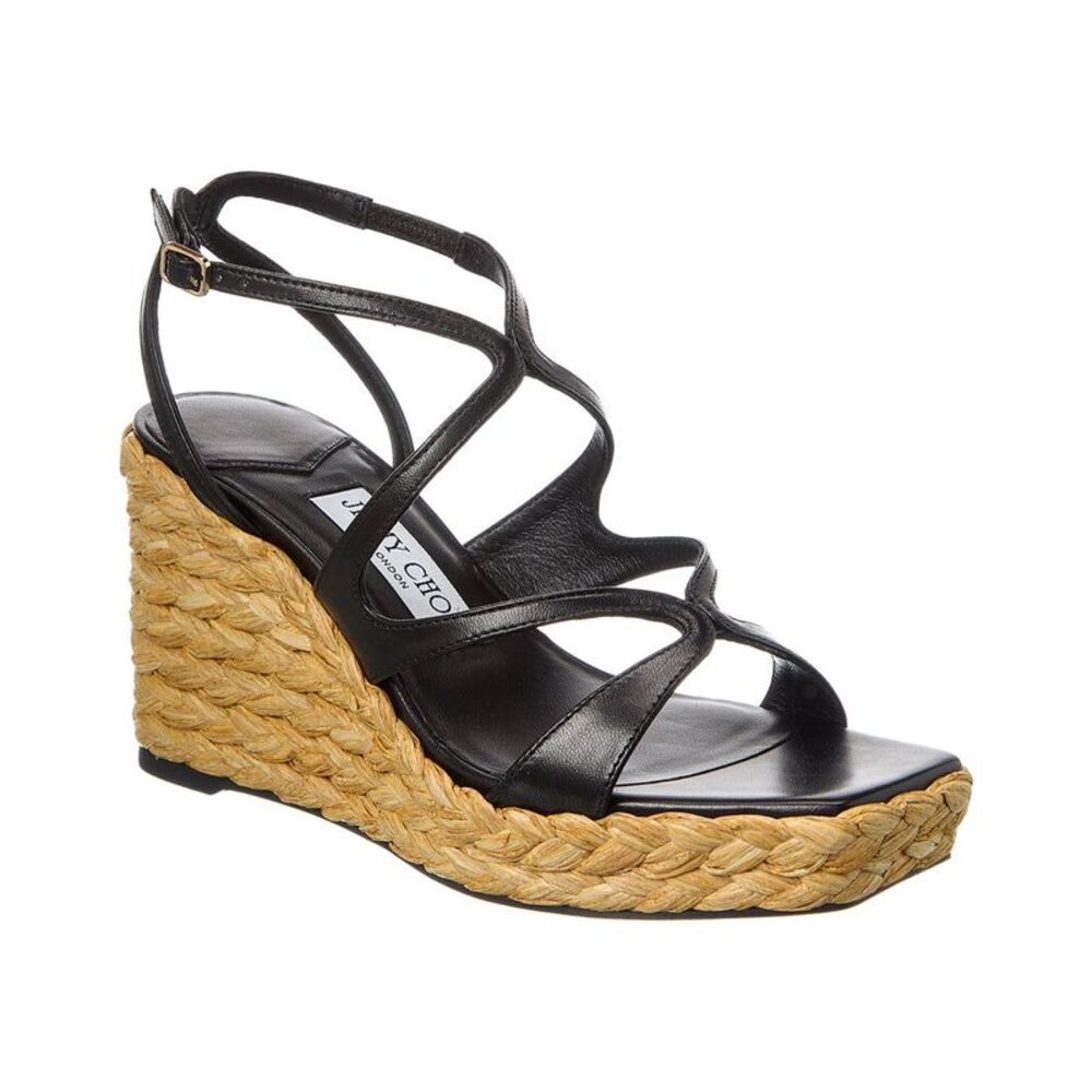 Jimmy Choo Ayla 85 Leather Wedge Sandal, Black